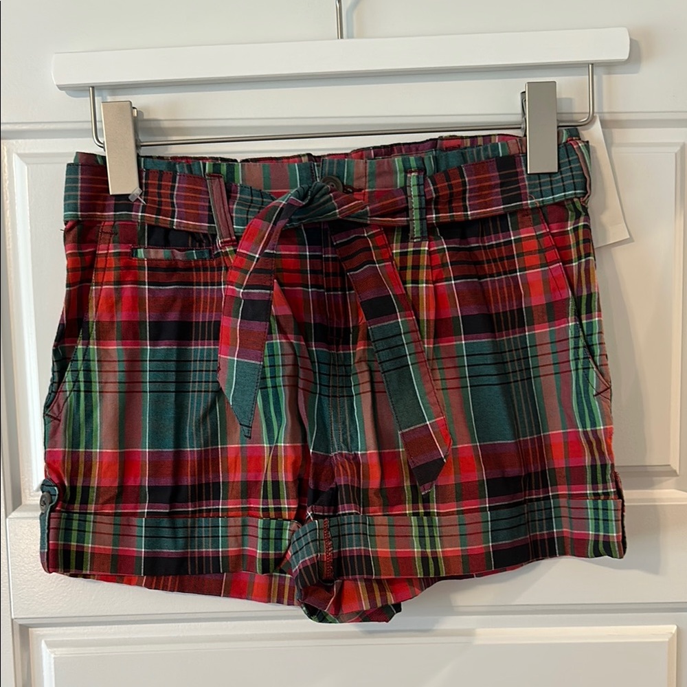NEW Girl’s Ralph Lauren Madras Plaid Belted Shorts, Size 14